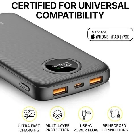 پاوربانک بودی مدل PB820B1 ظرفیت 10000 میلیآمپر ساعت با شارژ سریع 22.5 وات و کابل داخلی(شش ماه تعویض)